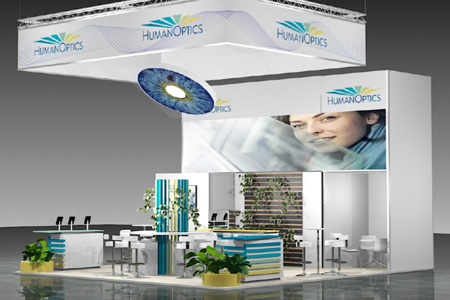 Visualisierung des Messestandes für HUMANOPTICS Heller und moderner Messestand